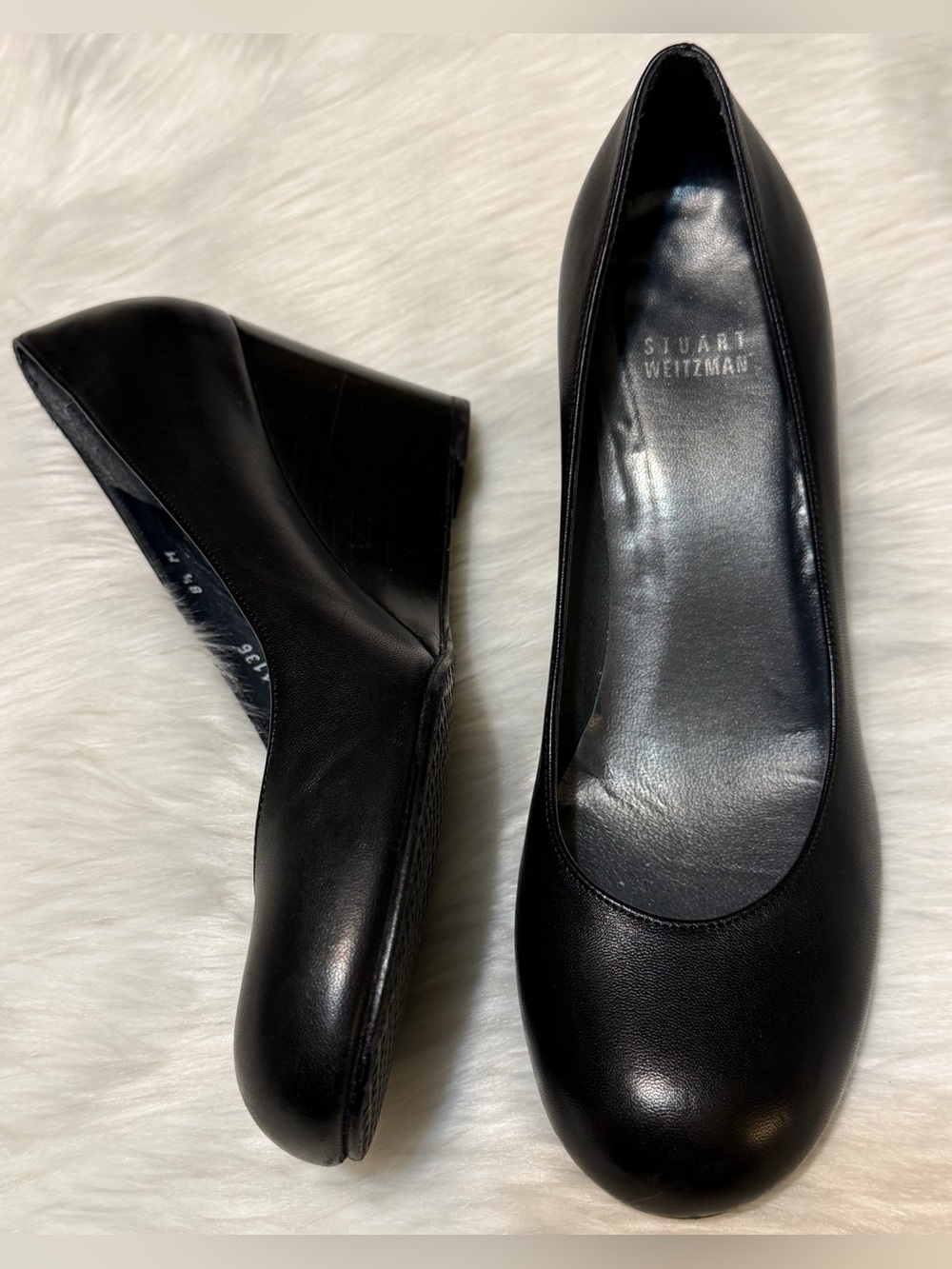 Stuart Weitzman Black Leather Wedge Heels